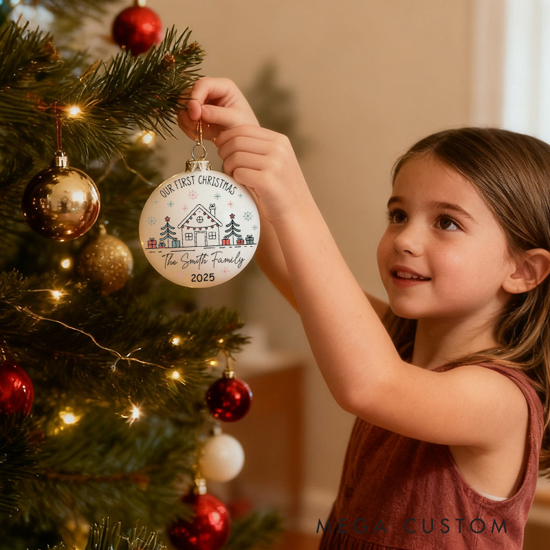 Personalized Christmas Ball Our First Christmas Ball Ornament in New Home 2025 Family Name Keepsake Holiday Decoration Custom Family Christmas Gift