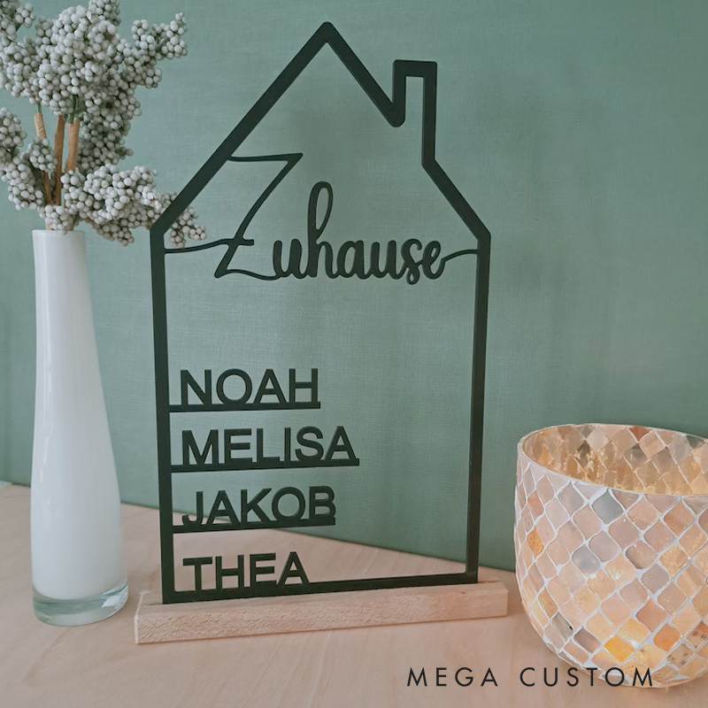Personalized House with Name Made of Acrylic Glass or Wood Personalized Decoration Wall Housewarming Gift Door Sign Family Mother's Day