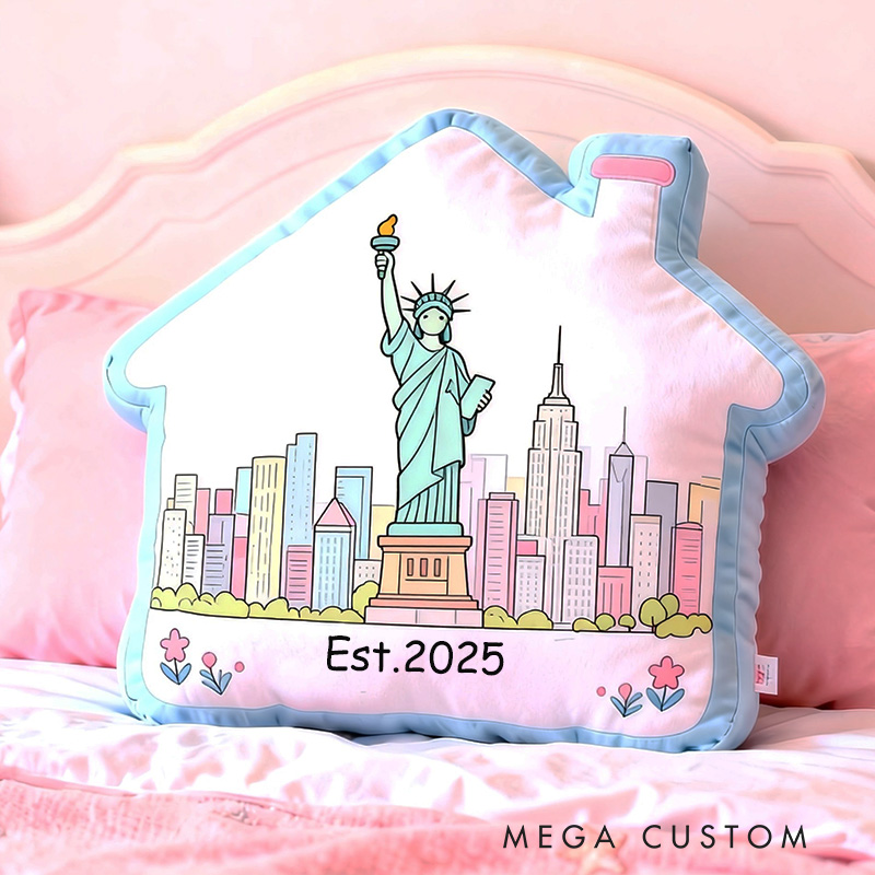 Personalized City Skyline Pillow House-Shaped Custom Address Bedroom Living Room Gift Decor Modern Skyline Holiday Keepsake