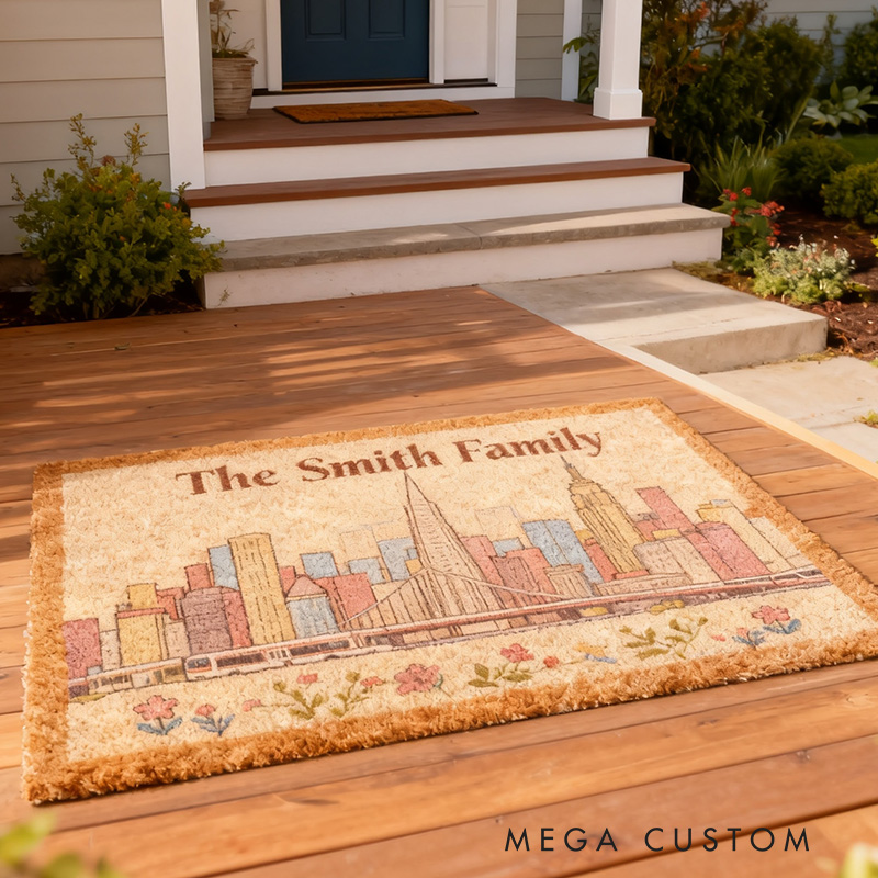 Personalized Family Doormat Custom Name Welcome Mat with San Francisco Skyline Entryway Rug for Home Decor Front Door Outdoor Indoor Use