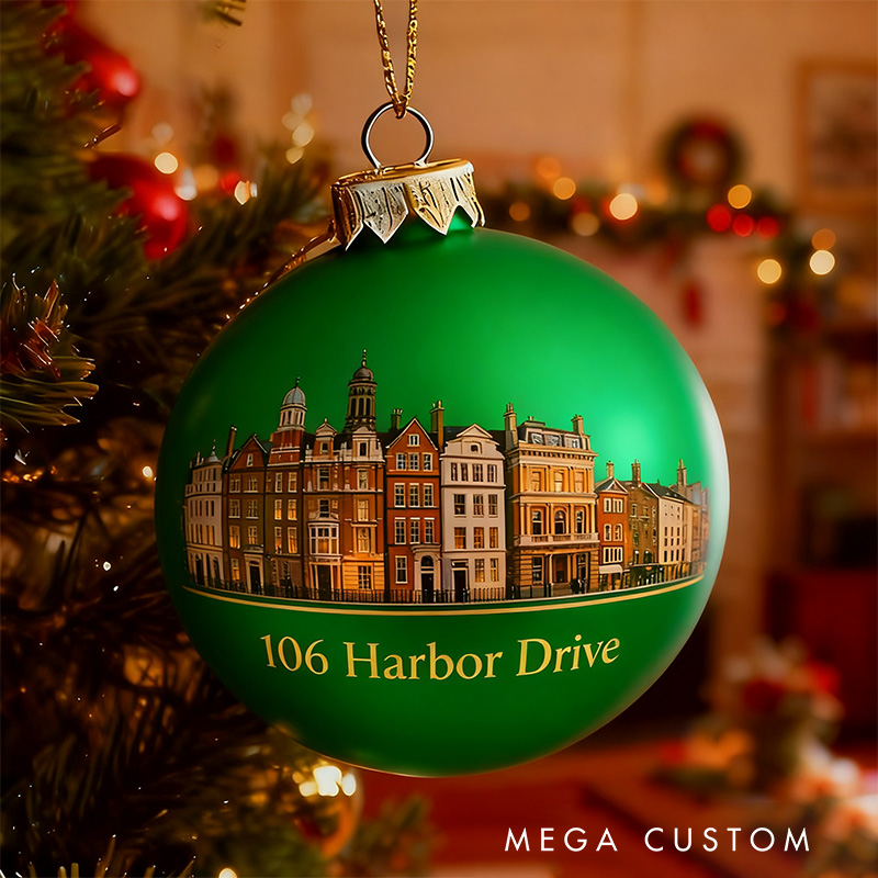Personalized Cityscape Ornament Christmas Ball Custom Address Holiday Decoration Elegant Christmas Tree Bauble Keepsake for Home Decor 