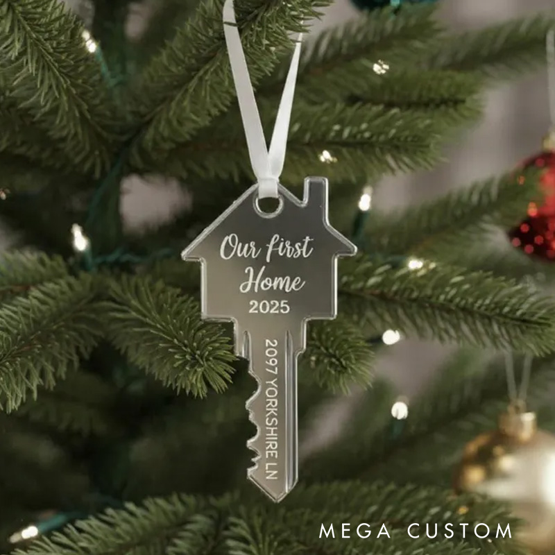 Personalized House Key Ornament First New Home Gift Key Ornament Custom Our First Home 2025 Holiday Decoration with Address