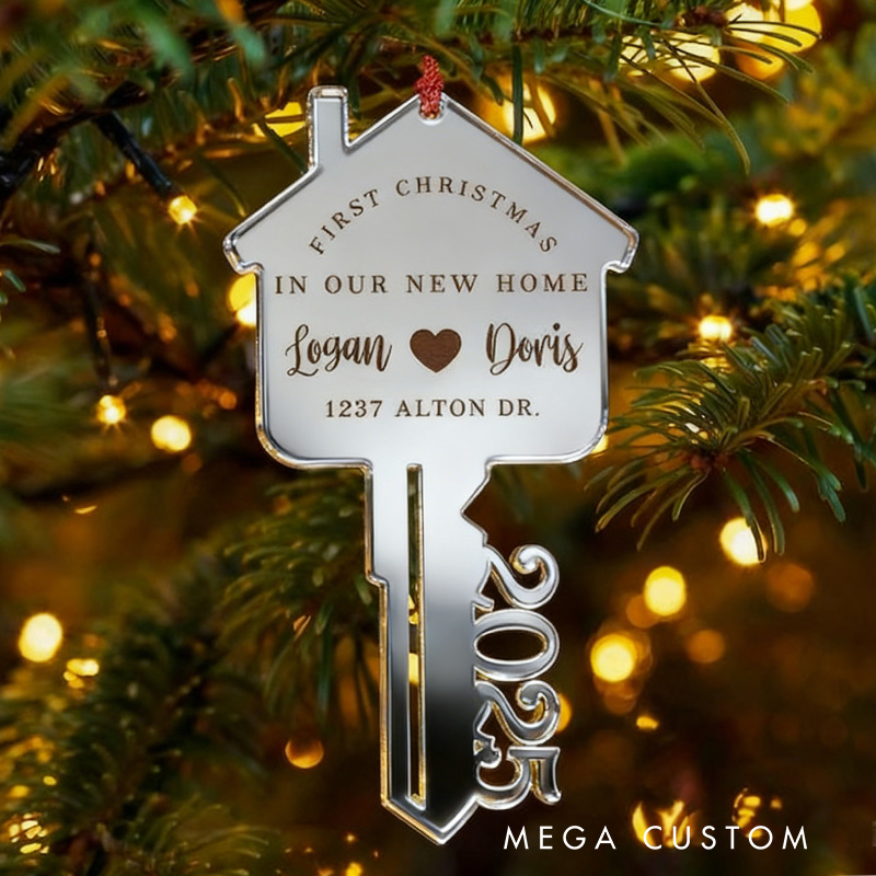 Personalized First Christmas In Our New Home Ornament Family Name Our First Home Key Ornament 2025 Christmas Gift Personalize Ornament Year
