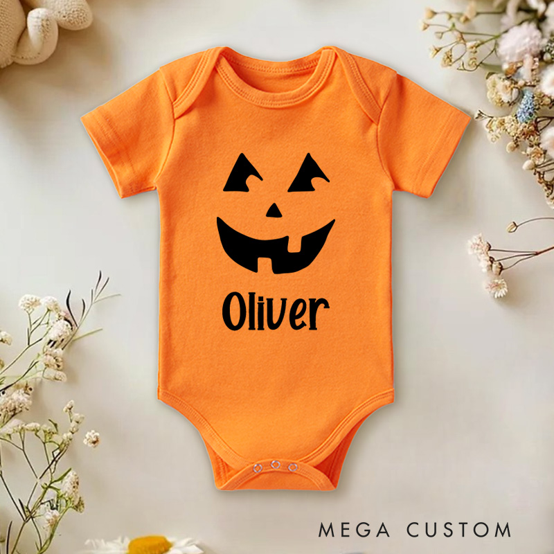 Personalized Smiling Jack O Lantern Baby Onesie Halloween Baby Shower Gift