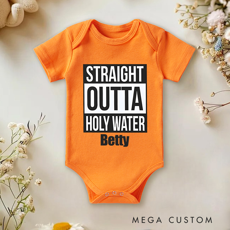 Personalized Straight Outta Holy Water Funny Baptism Baby Onesie Gift for Baby