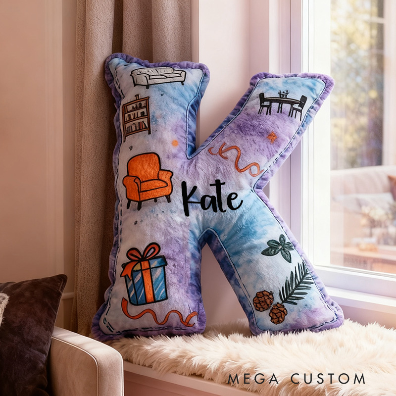 Personalized Letter Pillow Custom Name Cozy Home Decor with Playful Home Elements Design Soft Accent Cushion Graphic 3D Print 