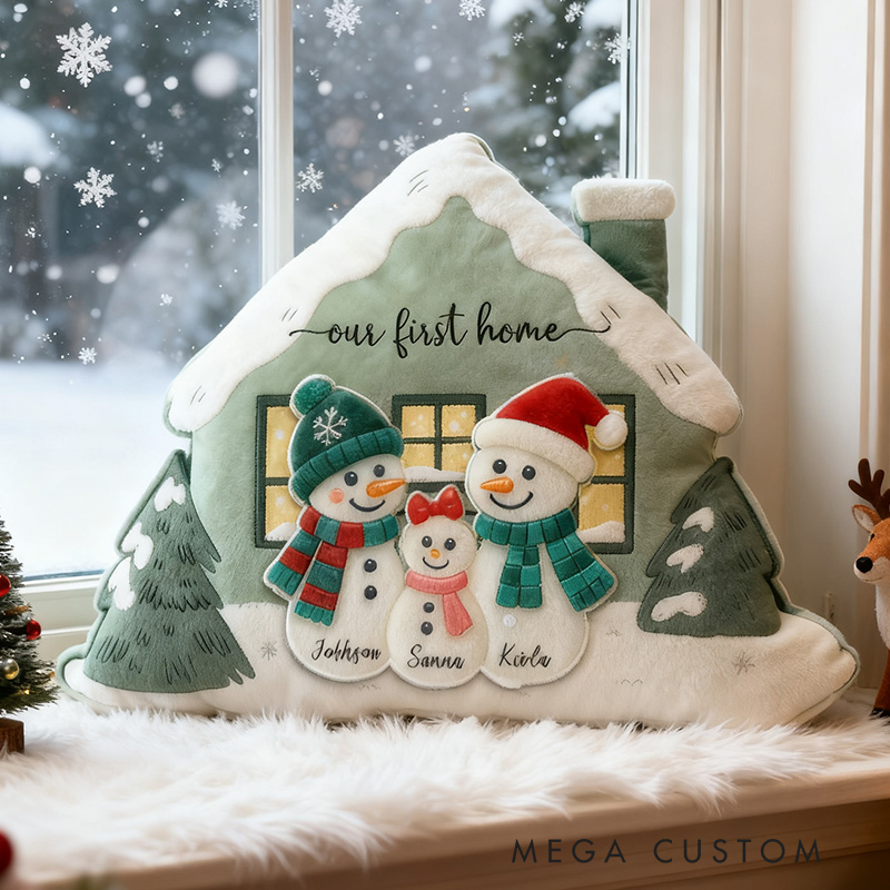 Personalized Holiday Pillow Graphic 3D Print Custom Family Names Cozy Winter Decor with Snowman Family Design Soft Accent Cushion Christmas Gifts