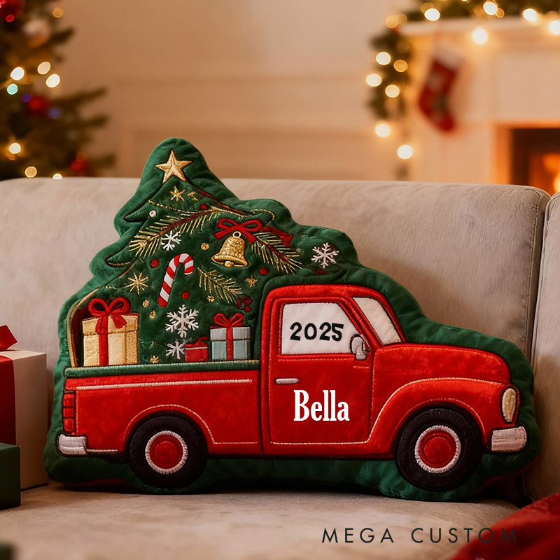 Personalized Christmas Pillow Graphic 3D Print Custom Year Cozy Holiday Decor with Festive Truck and Tree Design Soft Accent Cushion Perfect Gift