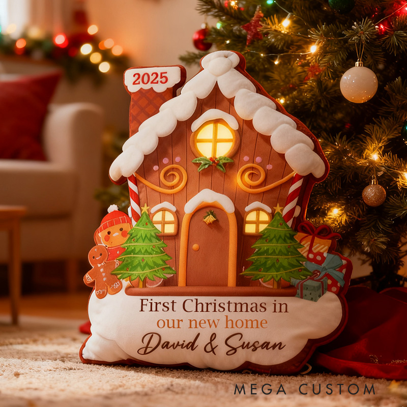 Personalized Holiday Pillow Graphic 3D Print Custom Names and Address Cozy Christmas Decor with Gingerbread House Soft Accent Cushion New Home Gift