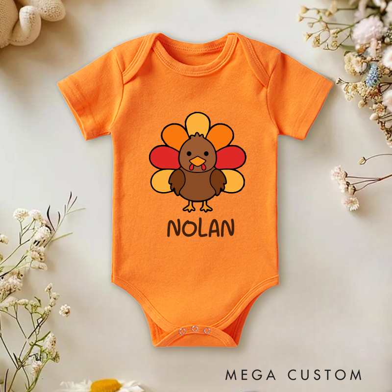 Personalized Cute Turkey Baby Onesie First Thanksgiving Gift New Baby Girl Boy Gift