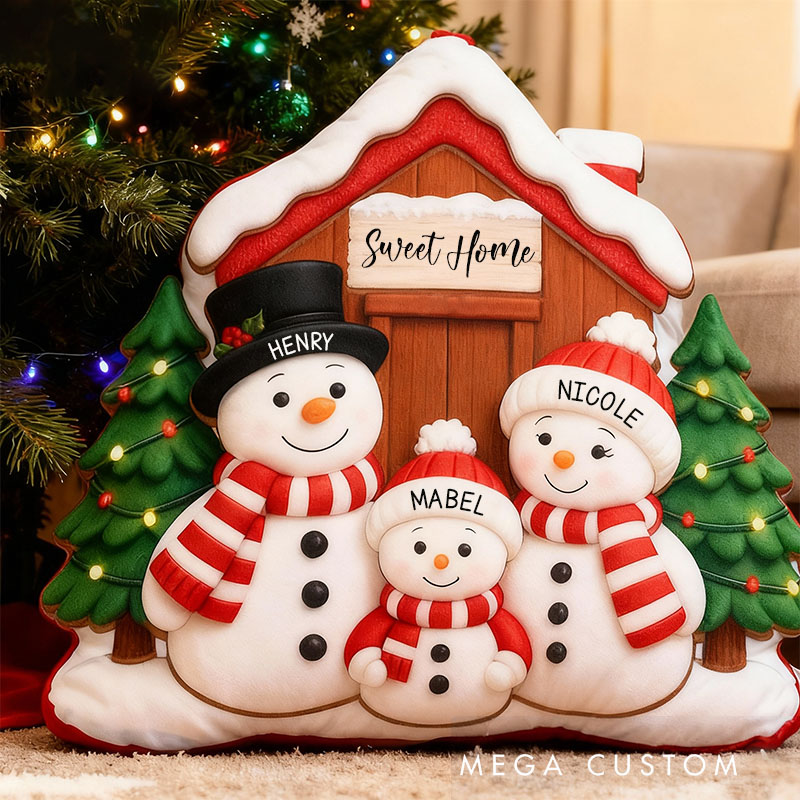 Personalized Holiday Pillow Graphic 3D Print Custom Family Names Cozy Christmas Decor with Snowman Family and Sweet Home Christmas Gifts