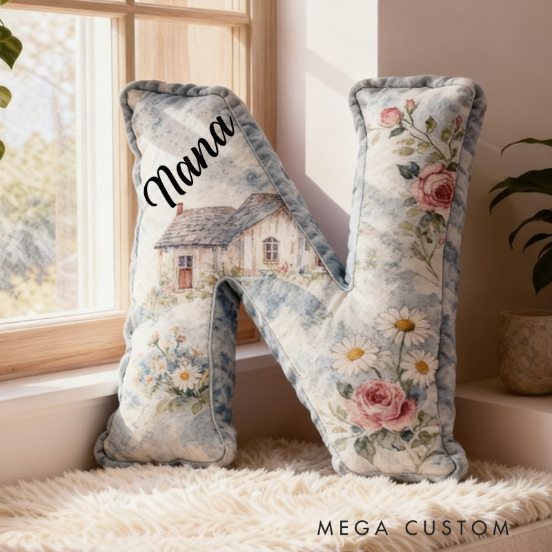 Personalized Letter Pillow Graphic 3D Print Custom Name Cozy Home Decor with Cottage and Floral Design Perfect Gift Idea for Any Room