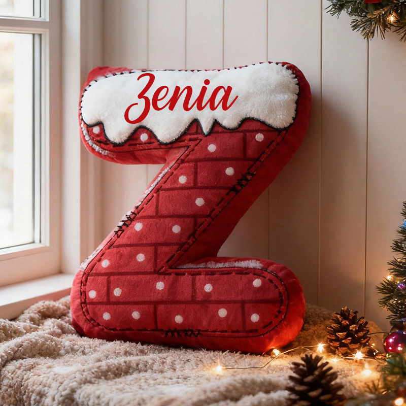 Personalized Letter Pillow Graphic 3D Print Custom Name Cozy Holiday Decor with Festive Chimney Design Soft Perfect Seasonal Gift Idea