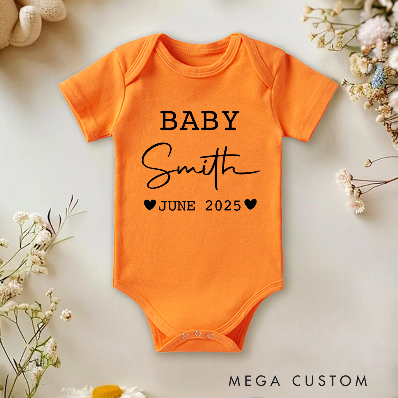 Personalized Personalised Last Name Birth Announcement Baby Onesie Newborn Gift