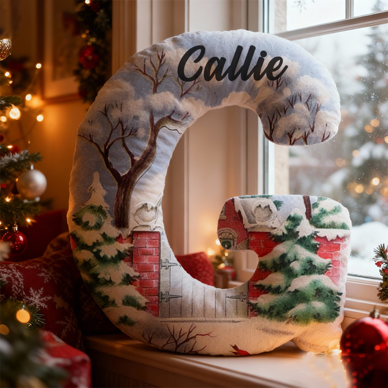 Personalized 26 Letter Pillow Graphic 3D Print Custom Name Cozy Holiday Decor with Winter Wonderland and Cabin Design Christmas Gifts