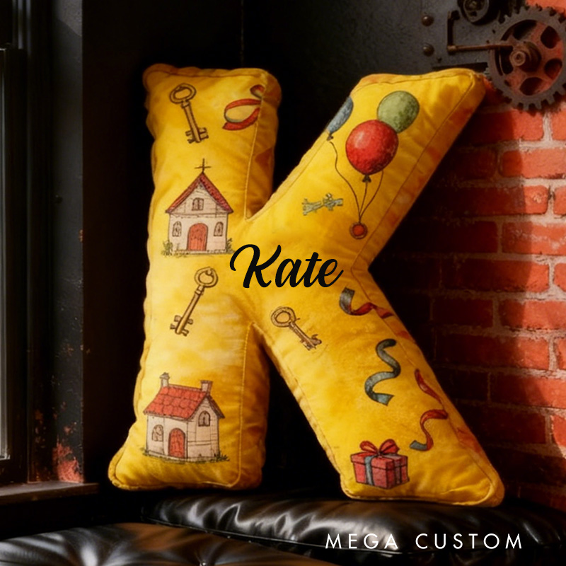 Personalized Letter Pillow Custom Name Fun Celebration Decor with Balloons and Gift Design Soft Graphic 3D Print Birthday Gift Housewarming Gift