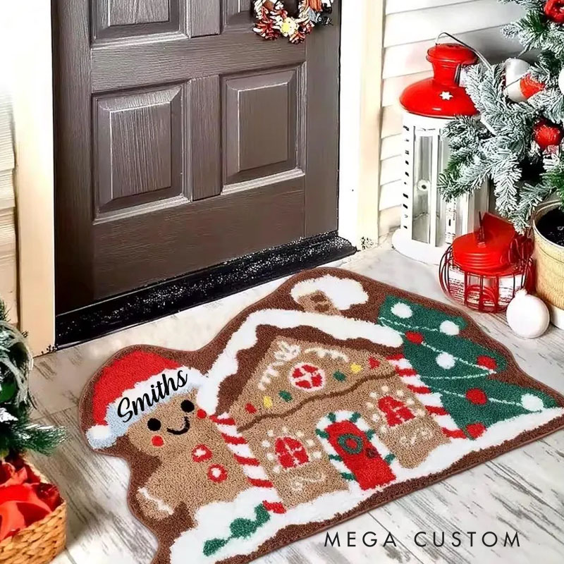 Personalized Gingerbread House Doormat Christmas Welcoming Funny Rug Festive Homely Entryway Decor Holiday Gifts