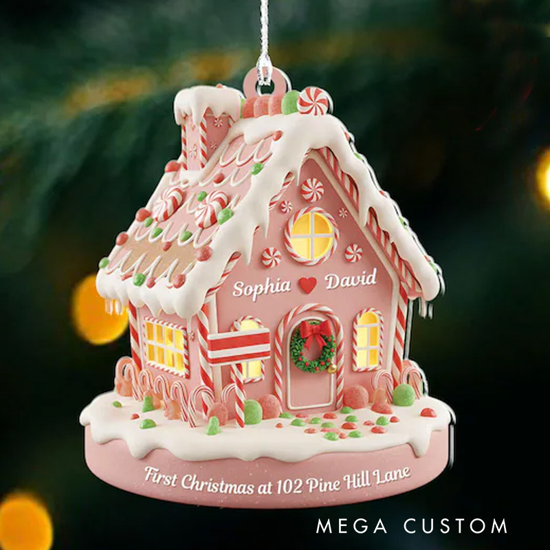 Personalized Gingerbread House 2D Flat Acrylic Ornament First Christmas Home Keepsake Custom Couple Name Ornament 2025 Gingerbread Decor