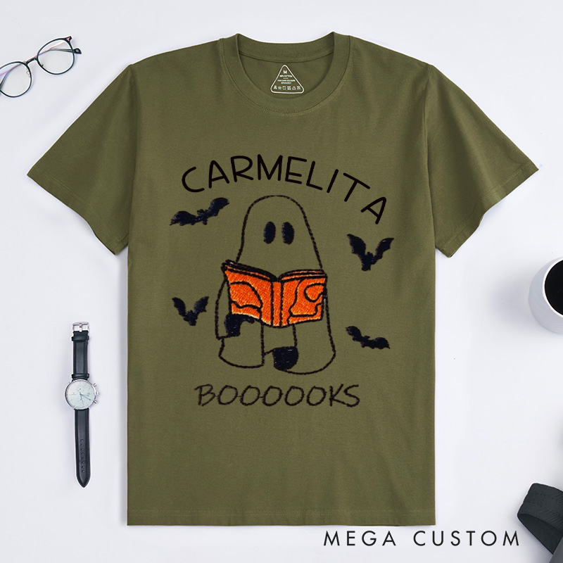 Personalized Booooks Classic T-Shirts Librarian Shirt Halloween Shirt Ghost Reading Shirt Reading Halloween Gift for Book Lover Shirt