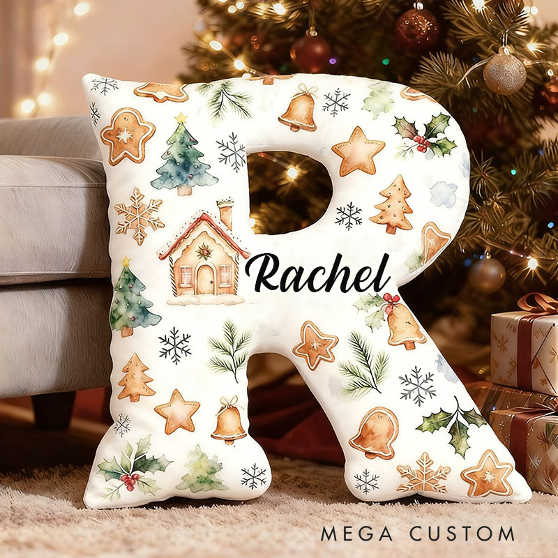 Personalized Christmas Decorative Letter Pillow with Graphic 3D Print Festive Holiday Design Customizable Name Cozy Cushion for Seasonal Home Decor