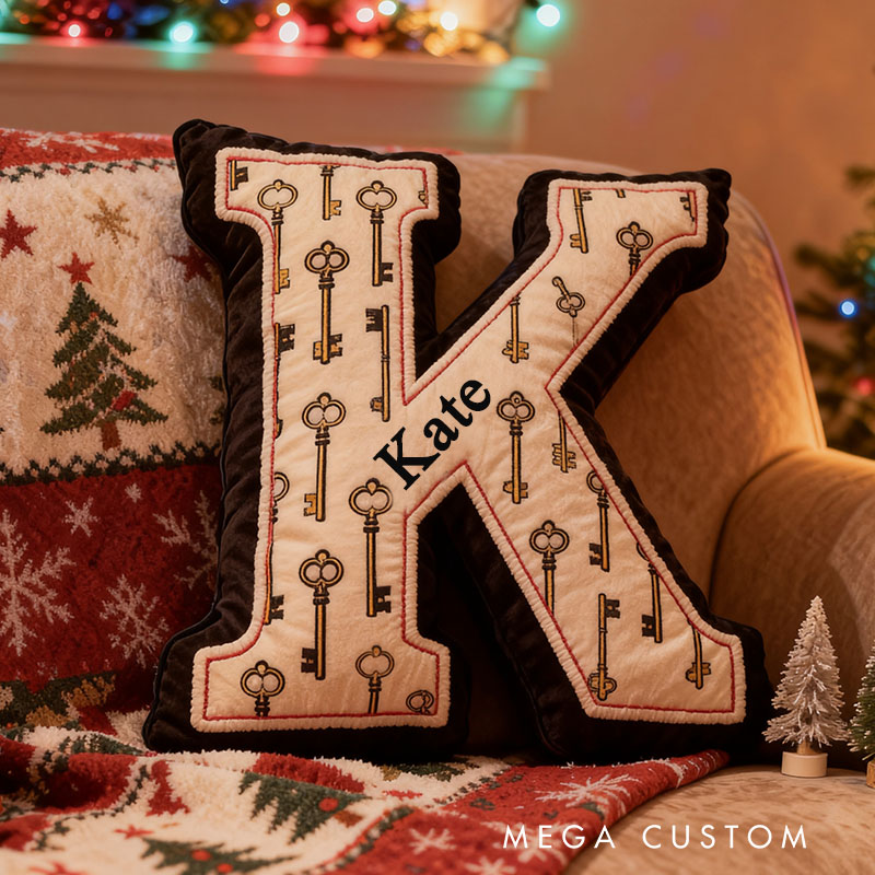 Personalized Letter Pillow with Vintage Key Cozy Custom Name Home Decor Holidays and Special Occasions Graphic 3D Print First Christmas Gifts