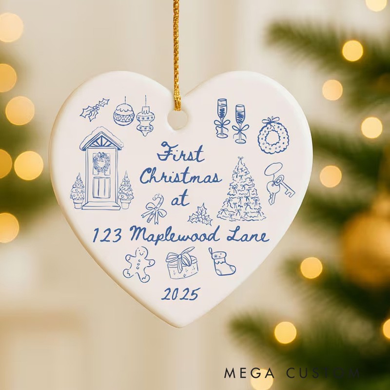 Personalized First Christmas In Our New Home Ornament Custom New Home Gift For Couple Personalized New House Keepsake Friend New Home Ornament Doodle