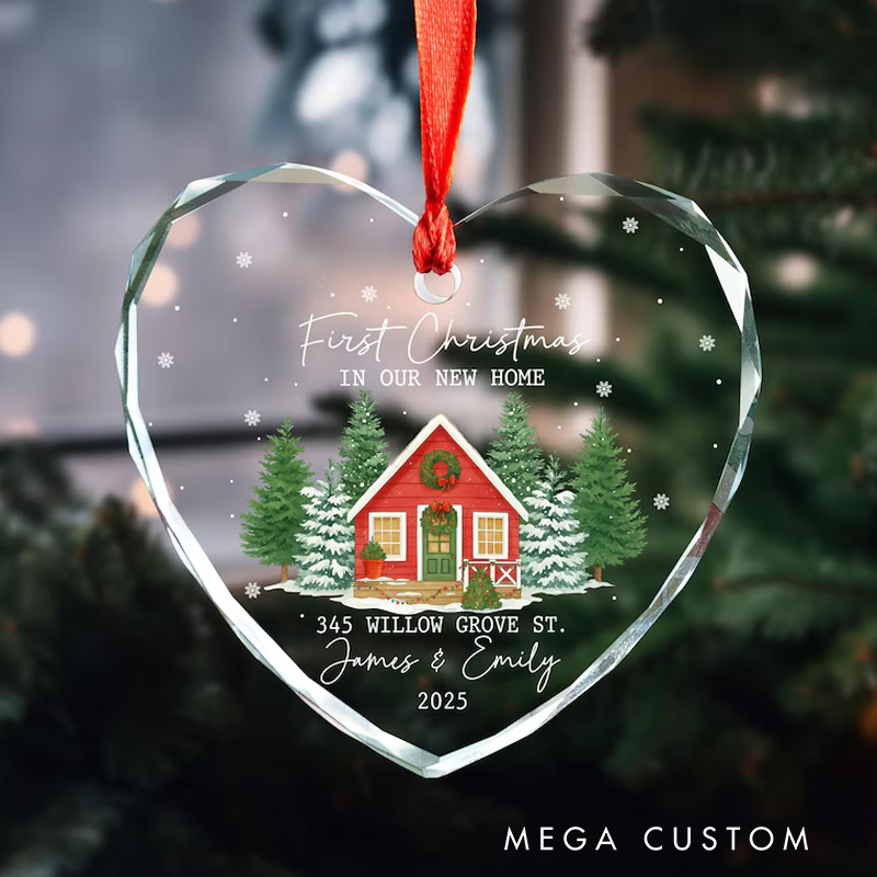 Personalized First Christmas Ornament Heart Shaped New Home Decoration Custom Address Design Holiday Keepsake Gift For Homeowners 2025 Decor