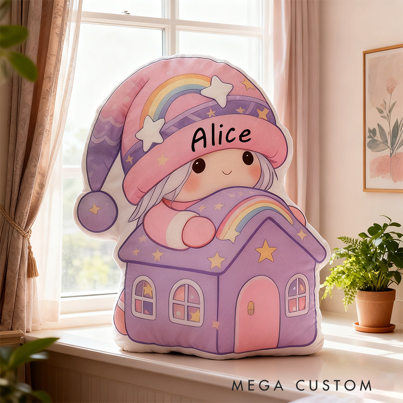 Personalized Cute Pillow Custom Rainbow House Design Soft Cushion Adorable Kids Room Decor Perfect Gift For Children Birthday Or Special Occasions
