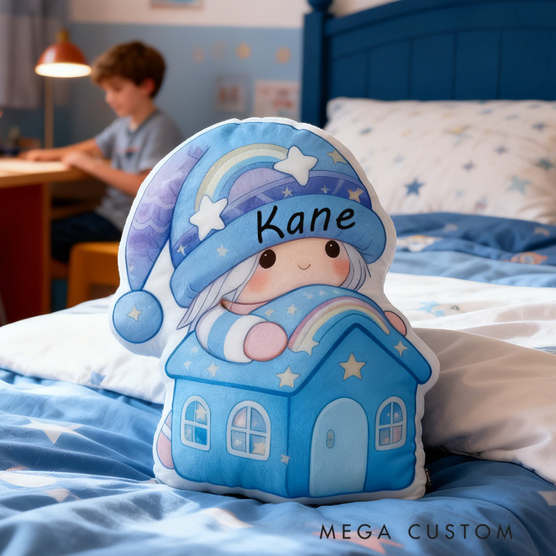 Personalized Blue House Pillow Custom Name Kids Room Decor Perfect Gift For Children Graphic 3D Print