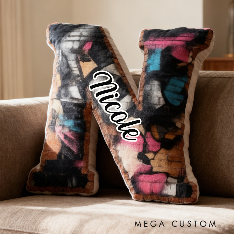 Personalized Graffiti Letter Pillow with Name Cushion Stylish Home Decor Perfect Gift For Teens Creative Spaces Decoration Moving Gift Graphic 3D Print