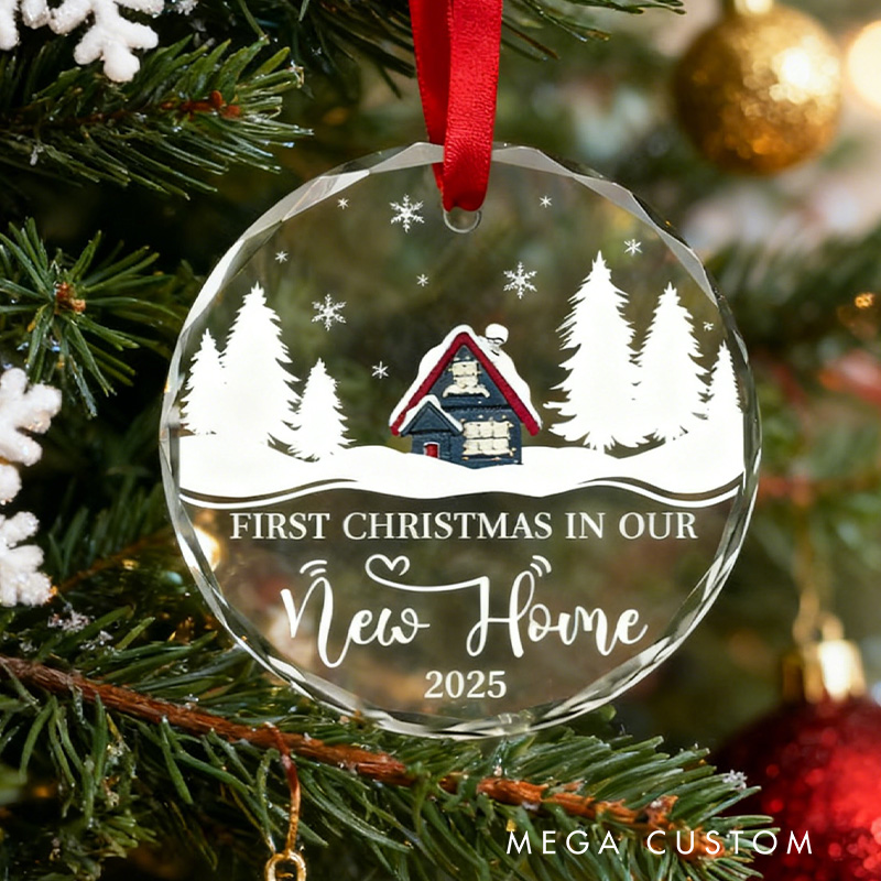 Personalized Crystal Glass New Home Ornament First Christmas Gift