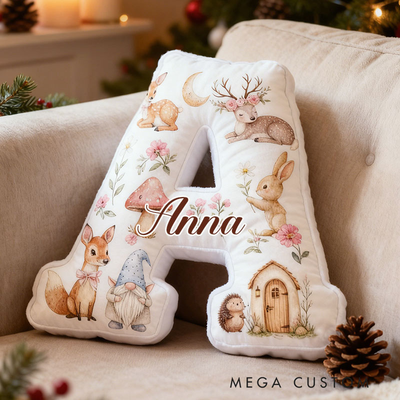 Personalized Woodland Letter Pillow Custom Whimsical Forest Animal Design Soft Cushion Adorable Home Decor Perfect Gift For Kids Graphic 3D Print