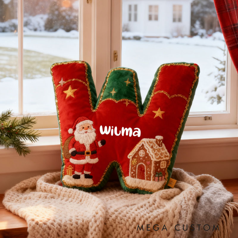 Personalized Christmas Letter Pillow Custom Santa And Gingerbread House Design Holiday Home Decor Graphic 3D Print First Christmas in New Home Gifts