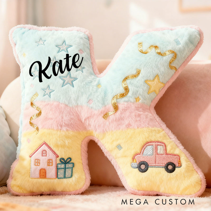 Personalized Letter Pillow Custom Pastel House And Car Design Home Decor Perfect Gift For Kids Bedrooms Graphic 3D Print New Home Gift