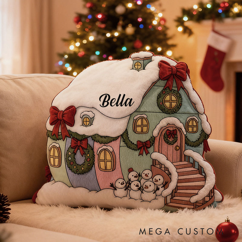 Personalized Christmas Pillow Custom Festive Snowy Cottage Design Holiday Home Decor Perfect Gift For Christmas Celebrations Graphic 3D Print