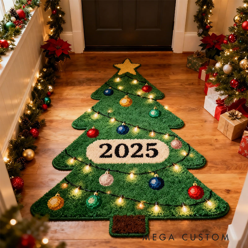Personalized Christmas Tree Themed Floor Mat First Christmas in New Home Gifts Christmas Gift