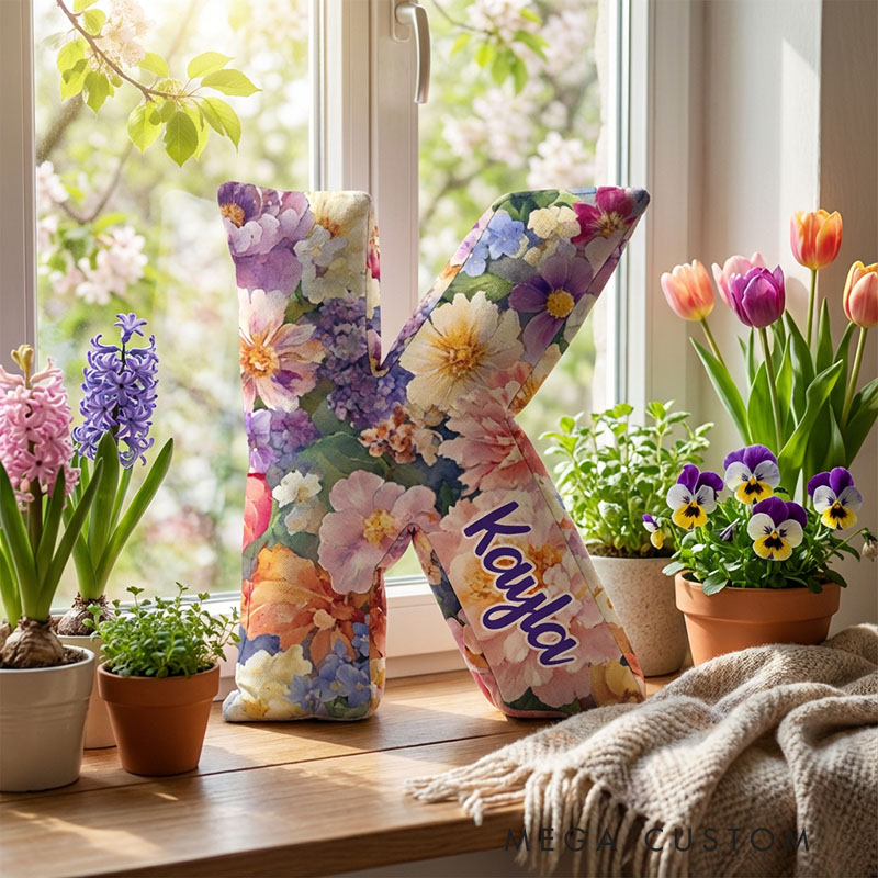 Personalized Name Pillow with Purple Flowers Pattern Best Gift for Mother Housewarming Gifts