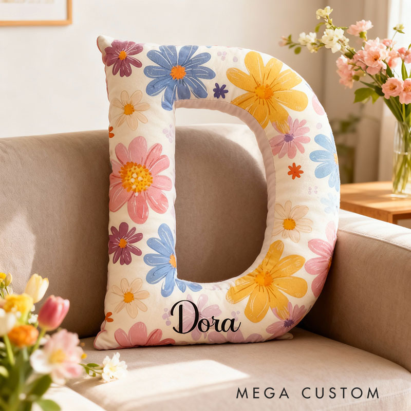 Personalized Name Pillow with Colorful Daisy Pattern Best Gift for Daughter Housewarming Gifts