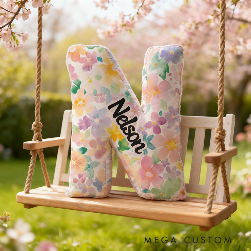 Personalized Name Pillow with Watercolor Flowers Pattern Best Gift for Daughter Housewarming Gifts