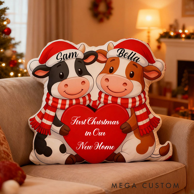 Personalized Christmas Pillow Custom Cow Couple Design Home Decor Perfect Gift For First Christmas New Home Or Holiday Celebrations Graphic 3D Print