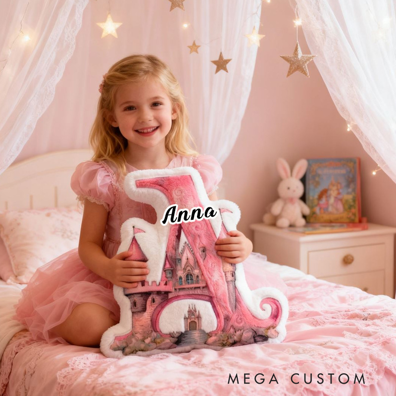 Personalized Letter Pillow Pink Castle-Shaped Pillow Girl's Room Decoration for Daughter First Christmas in New Home Gifts