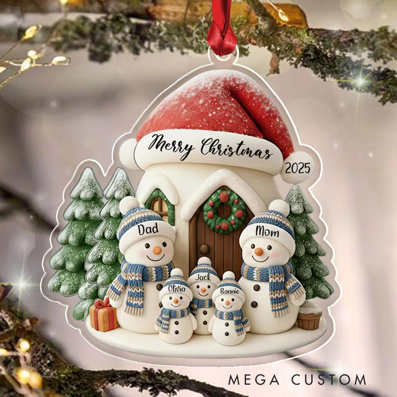 Personalized Family Christmas Ornament Acrylic Snowman Family Hanging Ornament