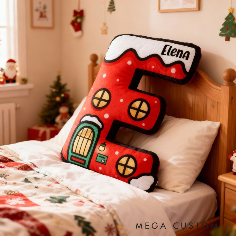 Personalized Letter Pillow Cute Christmas Cartoon Style Initial Design Gift for Kids Christmas Gifts