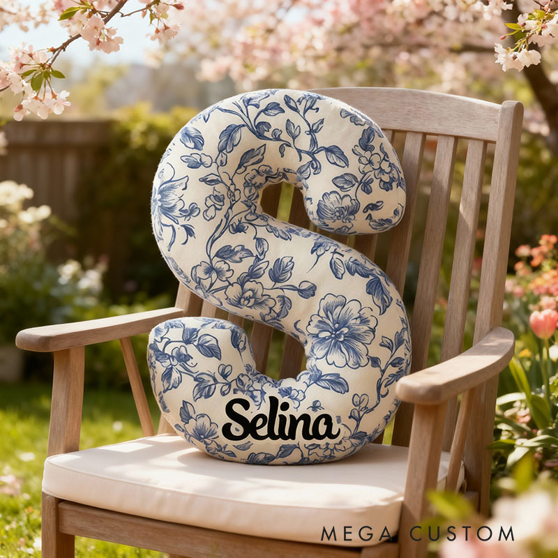 Personalized Name Pillow with Blue Floral Pattern Precious Gift for Mom