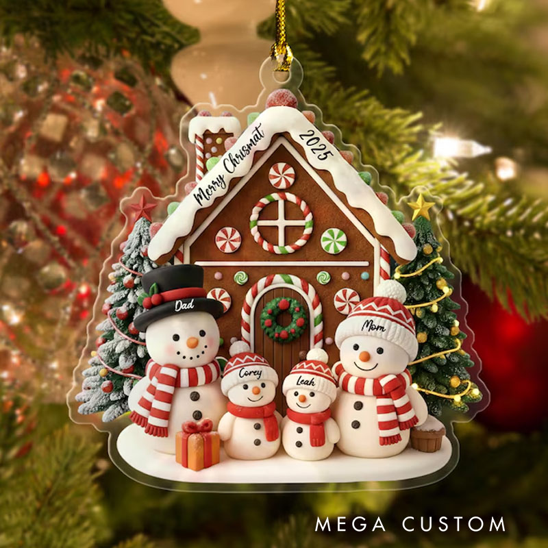 Personalized 3-6 Family Christmas Ornament Acrylic Snowman Family Hanging Ornament Christmas Gift for Family Christmas Decorations