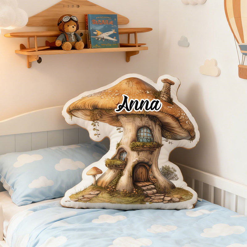 Personalized Mushroom House Pillow Custom Fairy Tale Design Soft Plush Cushion Whimsical Home Decor Perfect Gift For Kids Bedrooms Or Living Rooms