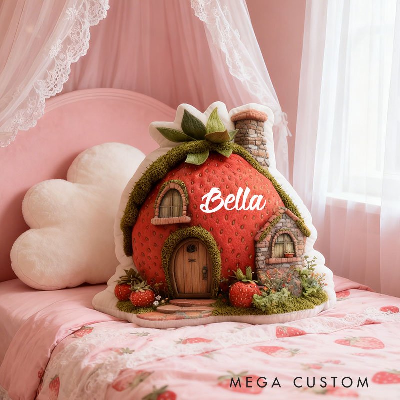 Personalized Strawberry House Pillow Custom Fairy Tale Design Soft Plush Cushion Home Decor Perfect Gift For Kids Bedrooms Rooms Graphic 3D Print