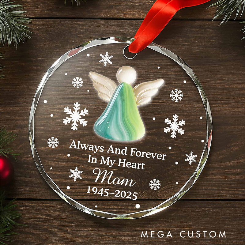 Personalized Circle Glass Ornament Always And Forever In My Heart Angel Ornament Gift for Loss of Family