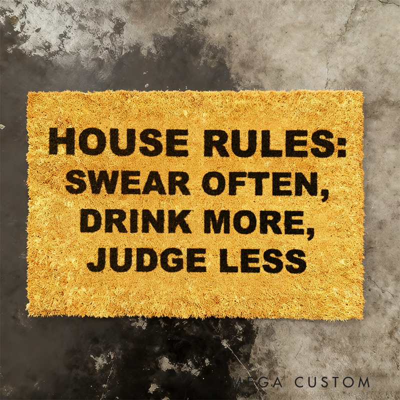 Personalized Funny Custom Text House Rules Doormat for Home Entrance or Party Host Gift