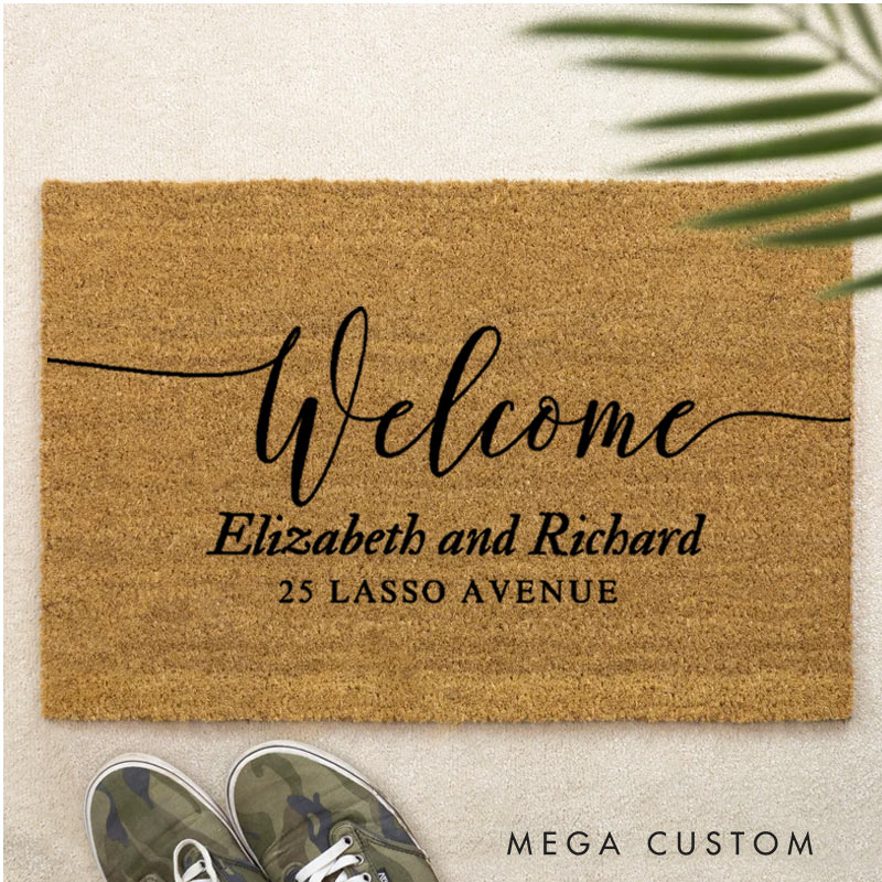 Personalized Welcome Doormat Custom Coir Mat with Name for Couple Valentine's Day gifts Housewarming Gift 
